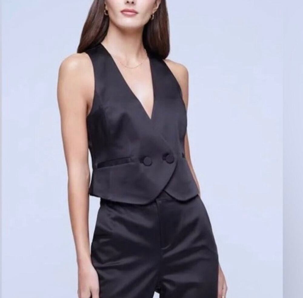 NWT Jason Wu Black Satin Vest and Pants Set Size 6